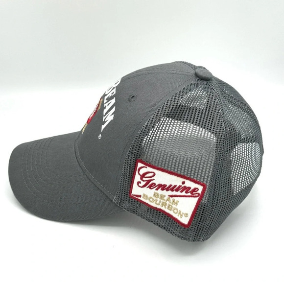 JIM BEAM Gray Trucker Hat Cap with Mesh Back and Adjustable Snap Back Closure - Picture 2 of 6